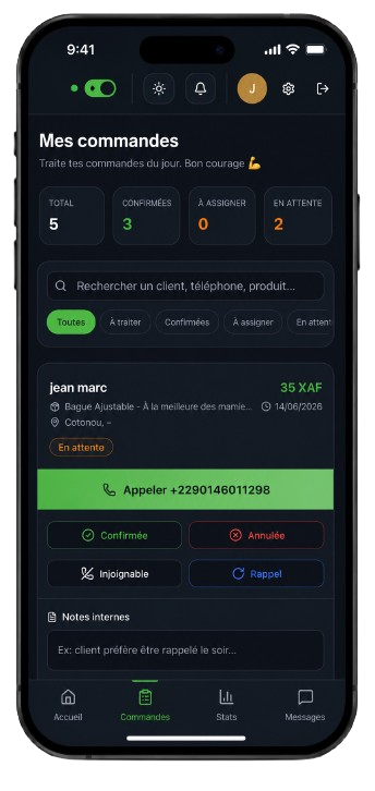 Aperçu de l'interface closeur sur mobile